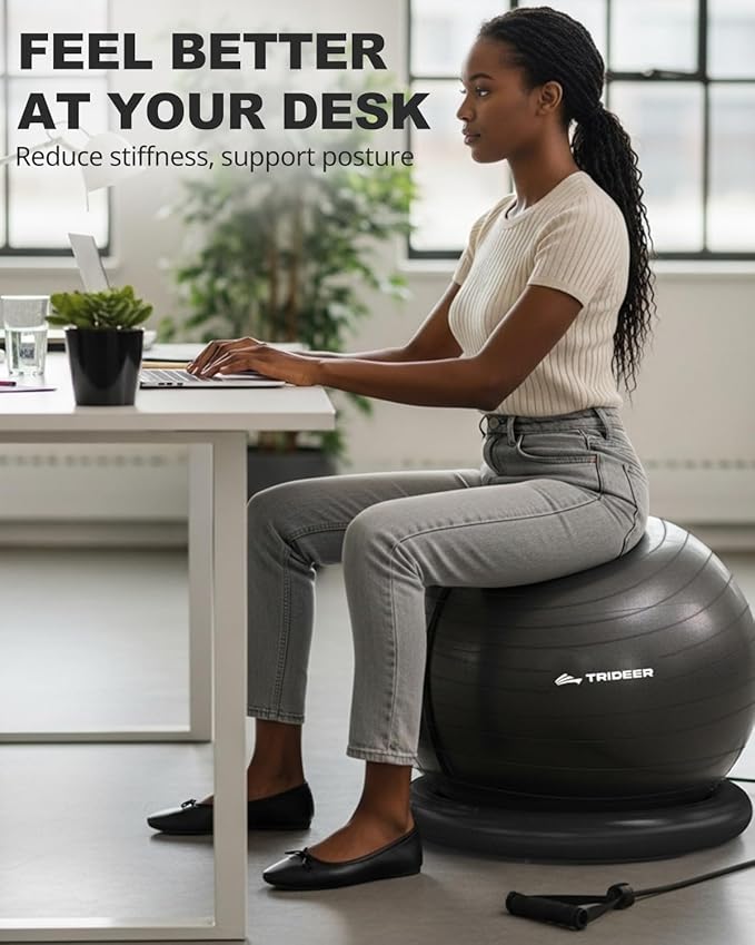 Trideer Ball Chair - Yoga Ball with Base & Bands for Home Gym Workout
