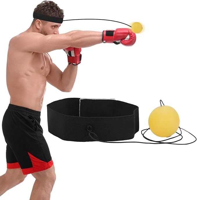 Agatige Boxing Reflexion Ball, Professional Punching Fight React Head Ball with Headband, Speeds Hand Eye Reaction & Coordination Boxing Equipment for Kids and Adults(Yellow)