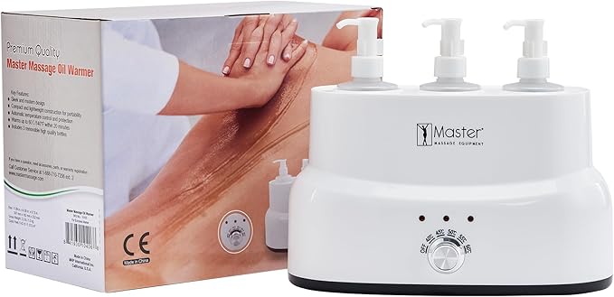 Master Massage Three Bottles Massage Oil, Lotion, Cream Warmer Heater with Empty Bottles- Massage Cream Heating Device- Salon Spa Body Therapy, White