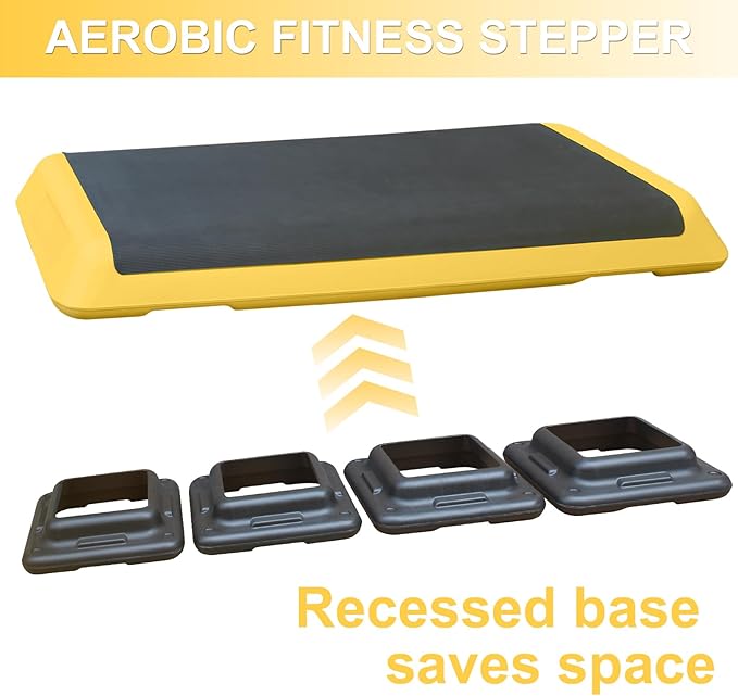 Aerobic Step Platform 30" × 14" Height Adjustable Workout Step for Fitness Strength Training with Risers Exercise Platform for Home Gym