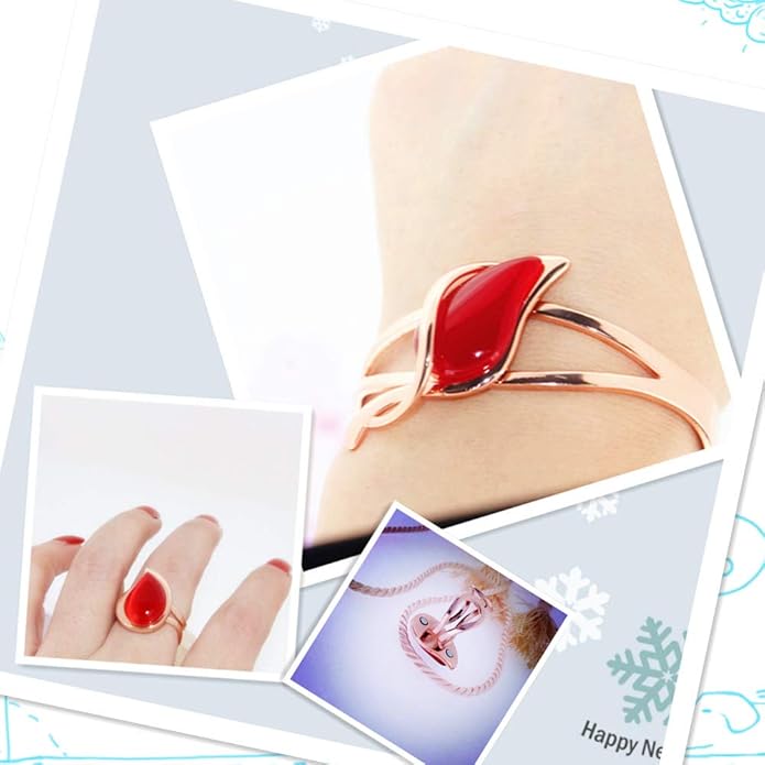 Copper Bracelet for Women ，Magnetic Bracelets, Pure Copper ring Copper Magnetic Bracelet and Ring Set, Red Stone, Adjustable Cuff Bangle, Teardrop Design