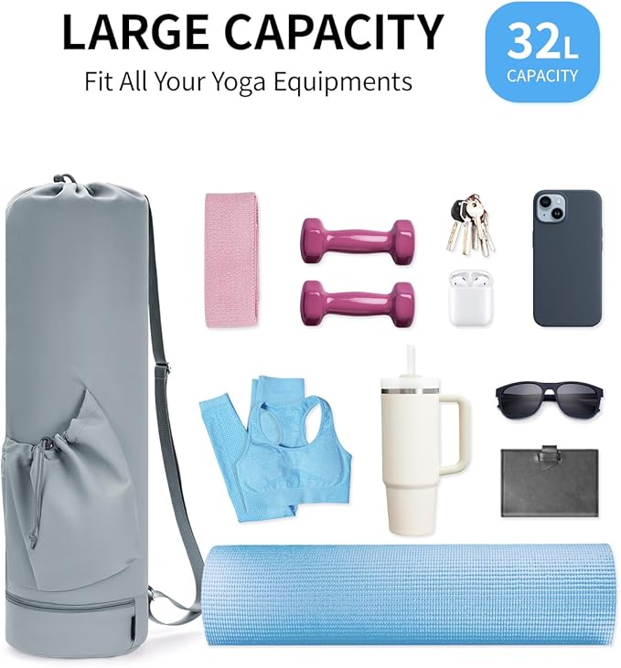 sportsnew Yoga Mat Bag with Water Bottle Pocket and Bottom Wet Pocket, Exercise Yoga Mat Carrier Multi-Functional Storage Bag, Patent pending