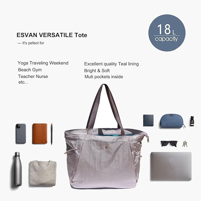 ESVAN Yoga Tote Bag for Women Shoulder Bags Drawstring for Office Workout Travel Carryall Pilates Gym and Beach