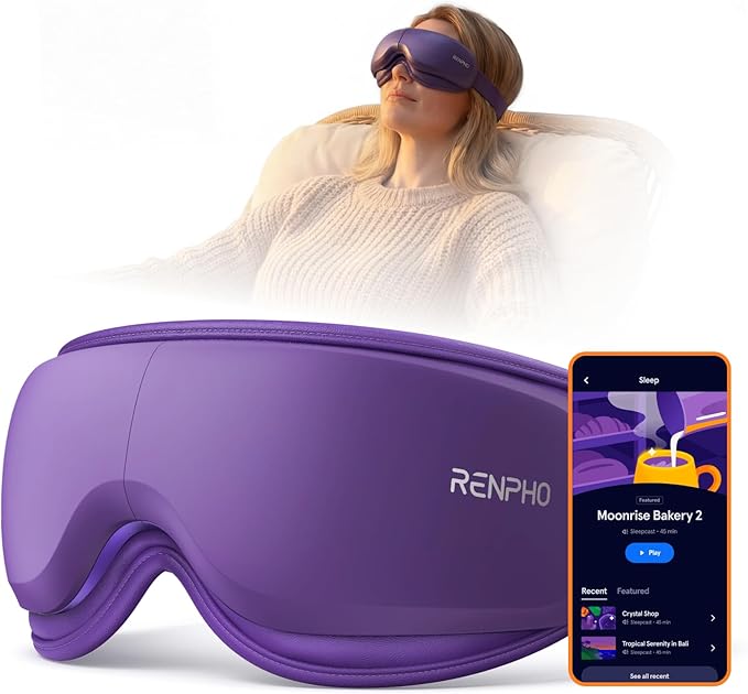 RENPHO & Headspace Eye Massager with Heat, FSA Eligible HSA, Mothers Day Birthday Gifts for Women Her, Ultra-Quiet Eye Massager with Meditation Music, Lightweight Migraine Relief Eye Mask Eyeris Zen