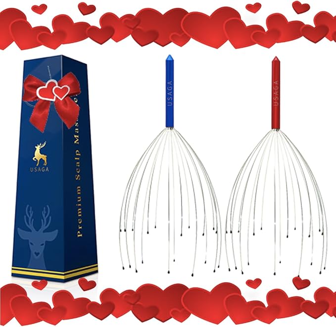 USAGA Head Massager Scalp Massager 20 Fingers Head Scratcher, Stocking Stuffers Gift for Scalp Body Relaxing (Red & Blue)