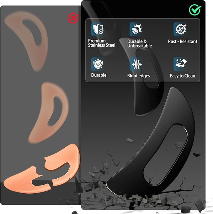 Body Gua Sha Tool with Handle (Stainless Steel),Muscle Massage Scraper Tools,Large Guasha Body Lymphatic Drainage Tool for Back Neck Face Leg Massage（Black