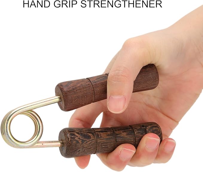 Hand Grip Strengthener, Wood Handle Hand Grip Strengthener, Wrist & Forearm Hand Exerciser Metal Grip Strength Trainer Hand Grip Finger Strengthener