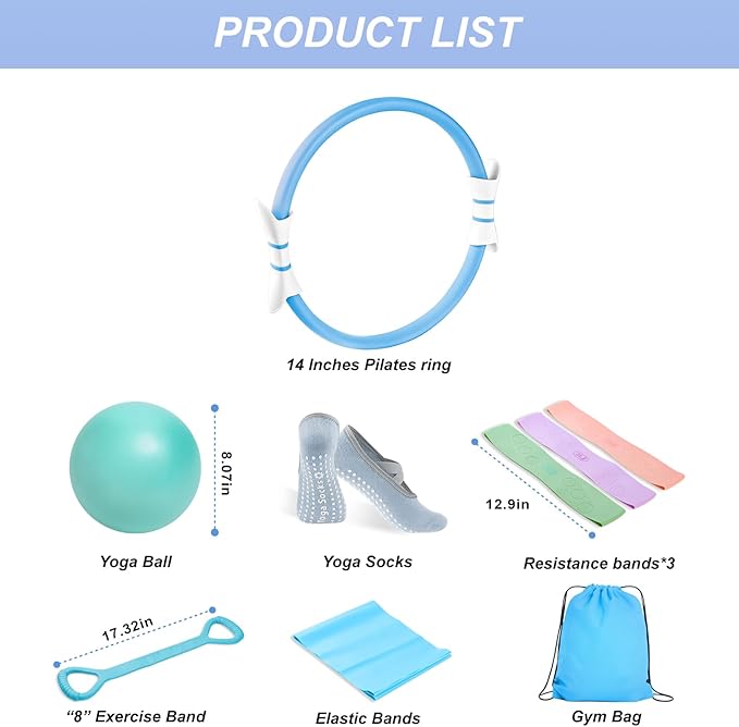 Luscinia Pilates Kit,Home Pilates Ring Kit for Women,Pilates Equipment Ring and Ball Set with Pilates Ring, Pilates Ball, Resistance Bands, Figure 8 Band & Accessories Pilates Starter Kit