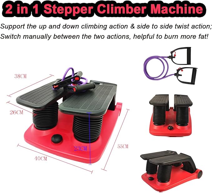 INTBUYING Stepper Climber Fitness Machine with Resistant Bands Portable Stair Stepper Exercise Equipment Low-Impact Cardio, Space-Saving, Height-Adjustable Comfortable Foot Pedals Exercise Machine