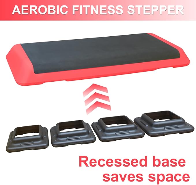 Aerobic Step Platform 30" × 14" Height Adjustable Workout Step for Fitness Strength Training with Risers Exercise Platform for Home Gym