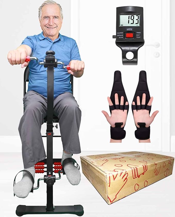 Pedal Exerciser Bike Hand Arm Leg and Knee Peddler Adjustable Fitness Equipment for Seniors, Elderly Home Dual Pedal Exercise Bike for Total Body - Great Gift for Elderly Rehab