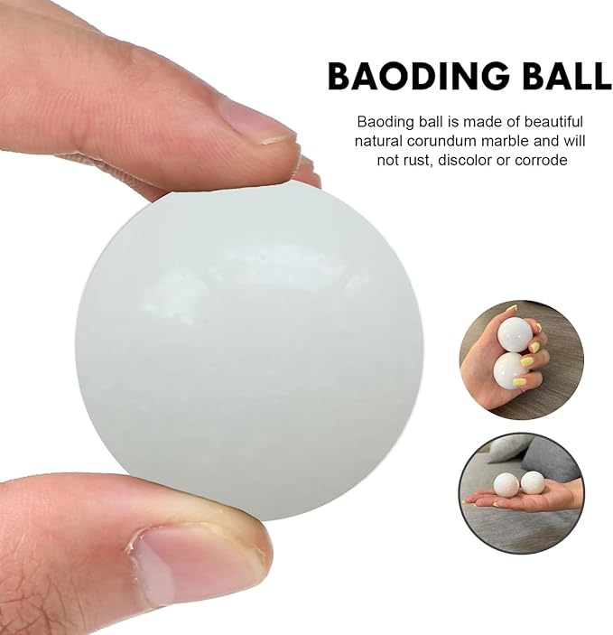 Natural Marble Baoding Chinese Meditation Balls, Stress Relief Hand Exercise Therapy Set, White X-Large-2"