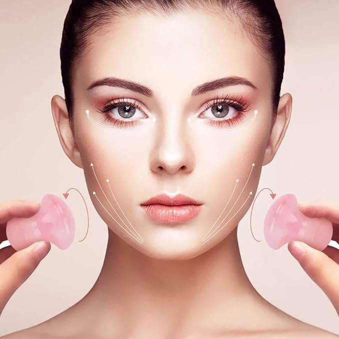 Uonlytech 2Pcs Gua Sha Tools Rose Quartz Mushroom Face Massager Health Jade Stones Mushroom Scraping Massage Tool for Women Home Spa, Pink