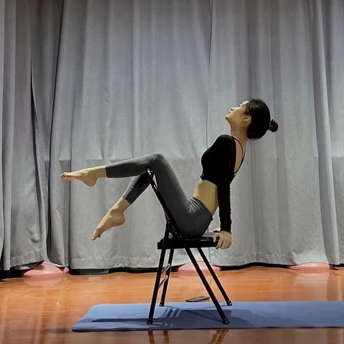 Yoga Auxiliary Chair Pilates Backless Yoga Chair Iyengar Auxiliary Chair with Non-Slip Feet Covers Professional Strength Training Chair,Black-45 * 42 * 80cm