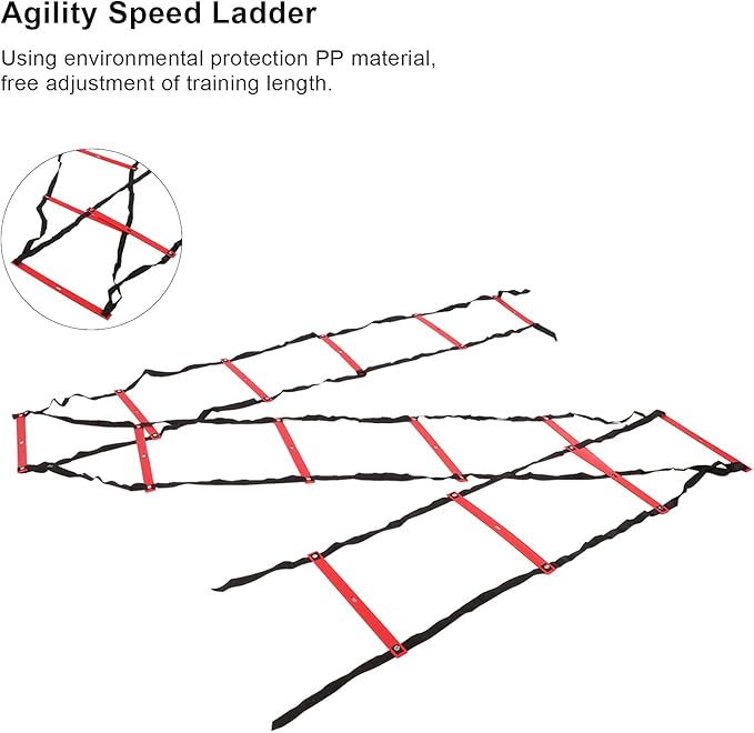 7M 14 Rung Agility Speed Ladder Stairs, Adjustable Training Ladder for Soccer Football Fitness, Non - Slip PP Agility Ladder with Angle Marks for Athletes and Coaches