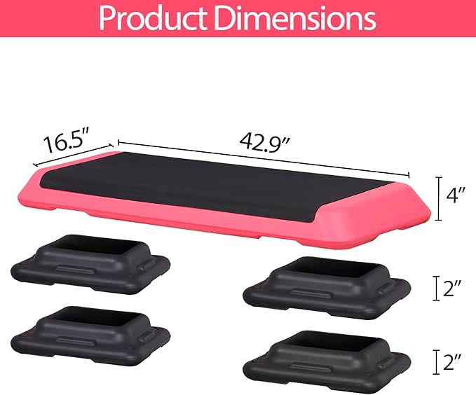 43 Inches Aerobic Step Platform 3 Levels Adjustable Aerobic Stepper with 4 Extra Risers and Anti Slip Surface, Exercise Training Workout Equipment for Home&Gym Cardio Strength & Training