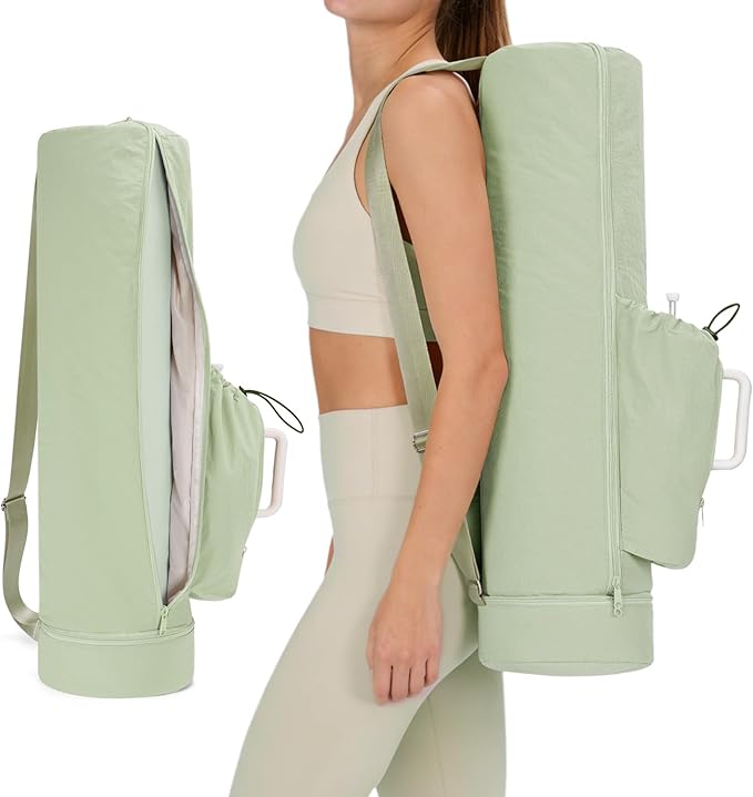 sportsnew Puffy Yoga Mat Bag Yoga Gym Bags for Women Men, Full-Zip Pilates Bag with Wet Pocket & Side Zip Drawstring Pocket Fits Tumblers with Handle, Yoga Mat Storage for Carrier Quick Access