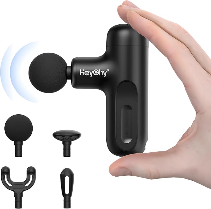 Super Mini Massage Gun Deep Tissue, Handheld Muscle Massager with 4 Heads, Percussion Travel Size Massager Gun for Back Pain Relief, Quiet for Home, Gym, Office, Perfect for Men & Women, Black