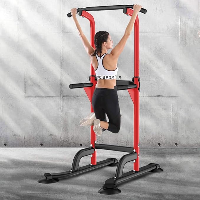SogesHome Power Tower Pull Up Bar and Dip Station, Height Adjustable Dip Stand Exercise Machine for Home Gym, Multi-Functional Free Standing Strength Training Fitness Workout Station