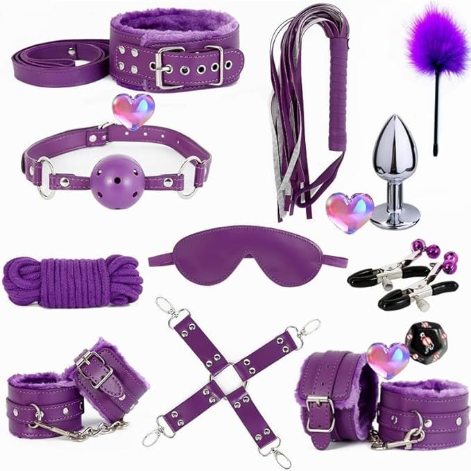 Novelty 12 Piece Leather Multi-Purpose Pilates Training Set (Purple), Indoor Hip and Wrist Sports Fun Dice Accessories, Couple Gift