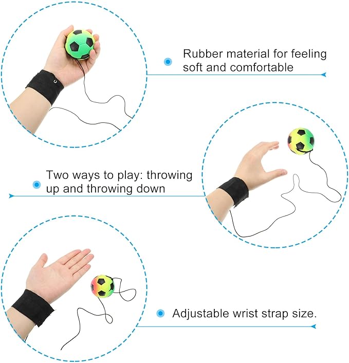 PATIKIL 2.5 Inch Sports Wrist Ball, 4Pcs Tennis Rubber Rebound Wristband Wrist Return Ball Sport on A String for Exercise Play, Mixed Colors