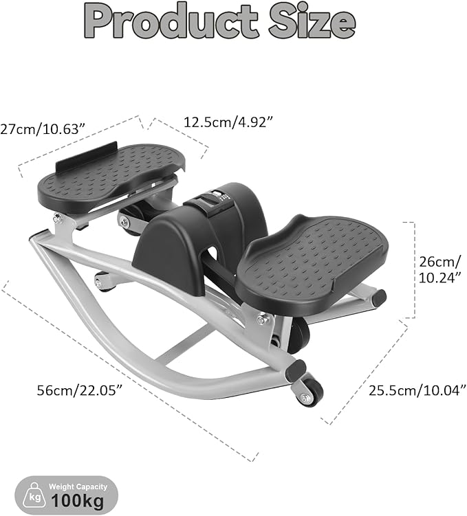 Rock Stepper Side to Side Lateral Rocking Fitness Stepper, Low-Impact Stair Step Workout Machine with Resistance Bands & LCD Monitor for Home Gym, 15 Minutes for Full Body Workout