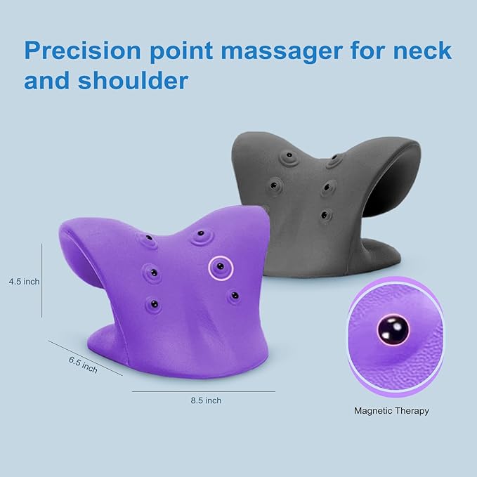 Neck Stretcher with Magnetic Therapy Acupressure for Pain Relief, Neck and Shoulder Relaxer, Chiropractic Pillow, Restore Neck Curve (Purple)