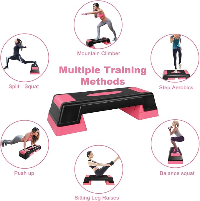 Exercise Workout Aerobic Step Platform Trainer, 30" Aerobic Stepper with 5"-7"-9" Adjustable Height Risers