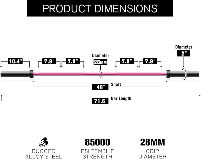 RITFIT Olympic Barbell 4ft/6ft - 2 Inch Weight Bar for Strength Training, Weightlifting, Squat, Deadlift, Bench Press, Curl, Overhead Press - 350lbs/500lbs Capacity