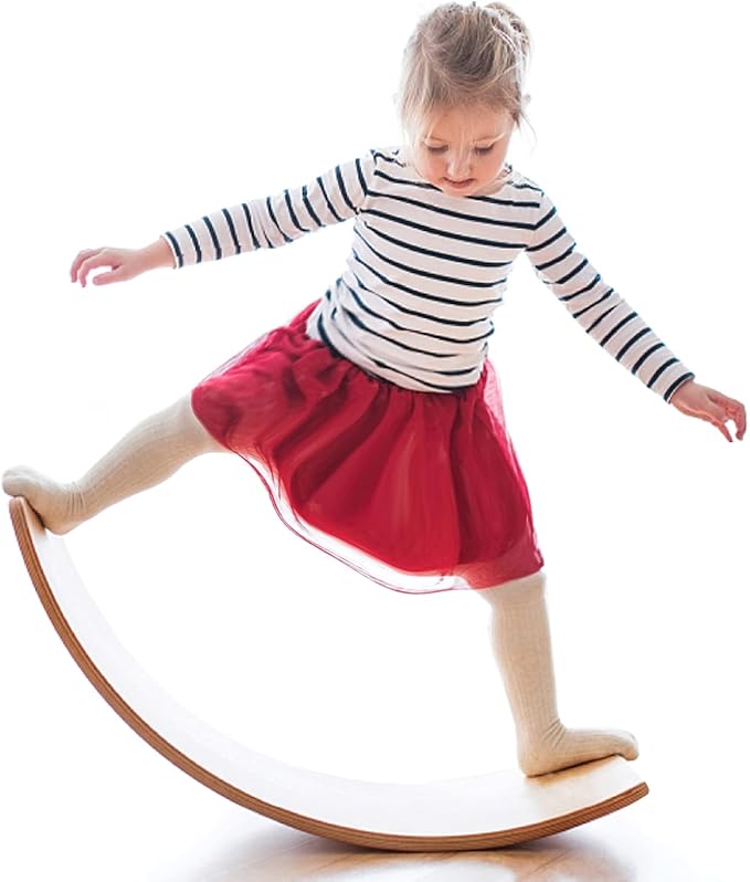 Gentle Monster Wobble Balance Board, Wooden Montessori Toy Rocker Board Natural Wood Kids Toddler Open Ended Learning Toy Yoga Curvy Board for Adult Office Classroom Christmas Gifts
