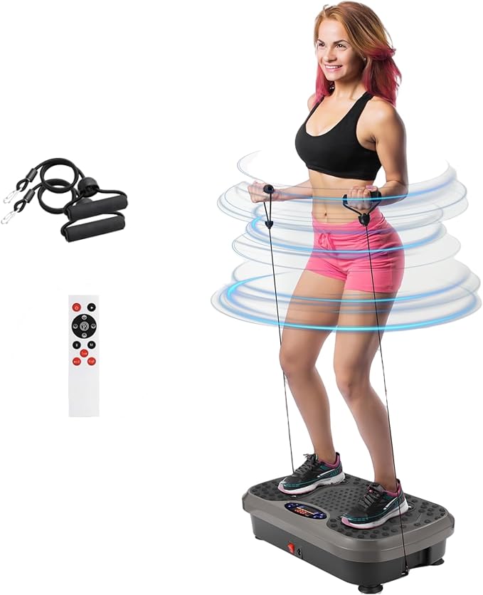 MAMIZO Vibration Plate Exercise Machine, Full Body Workout Shake Board Vibrate Platform for Lymphatic Drainage Weight Loss, with Loop Bands & Remote, Workout Equipment for Home Women Men