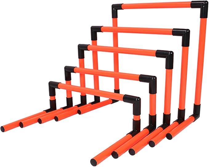 5-Pack Agility Hurdles, Adjustable Heights for Speed & Footwork Training, Foldable PVC Hurdles for Track & Field, Soccer, and Fitness Drills (Red)