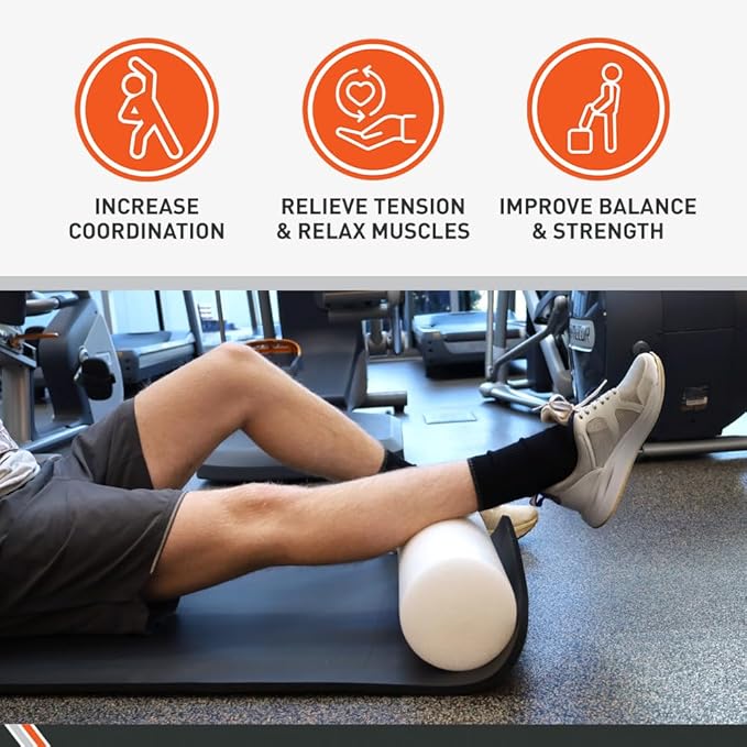 Body Sport Foam Roller, Full Round 6 in. x 18 in. – Lightweight & Durable for Flexibility, Strengthening & Rehab – High-Density Foam for Muscle Reeducation, Spinal Stabilization & Pressure Relief