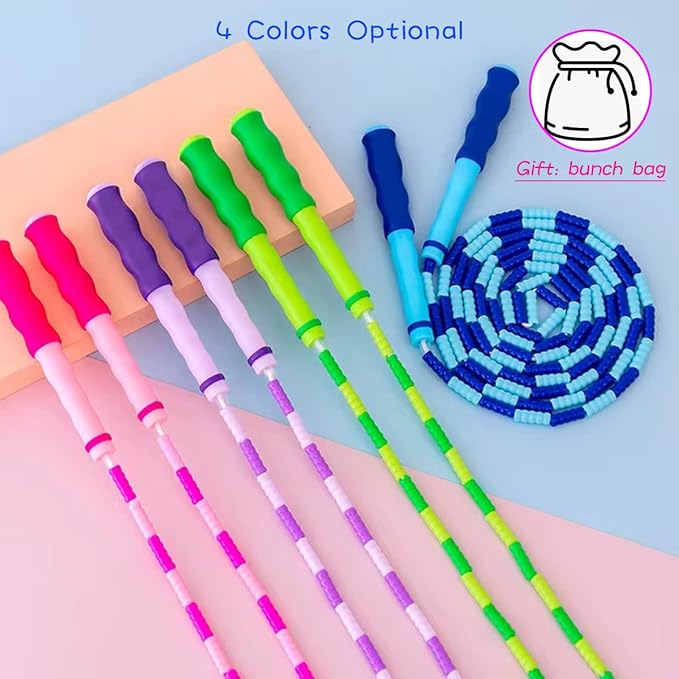 Jump Rope for Kids Girls and Boys, Soft Beaded Jump Ropes, Adjustable Skipping Rope, Tangle-Free Segmented Rope for Kid and Women Men Adults Exercise, Keeping Fit, Training - 9.2Ft