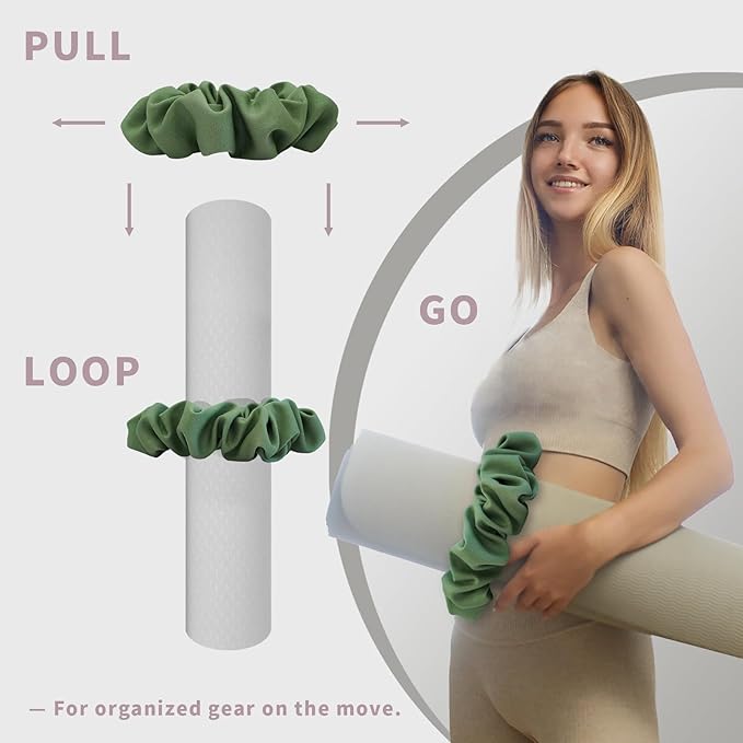 Yoga Mat Scrunchie – Stylish Yoga Mat Strap – Stretch-Fit for All Standard Mats – Lightweight, Travel-Friendly(Mat Excl.)