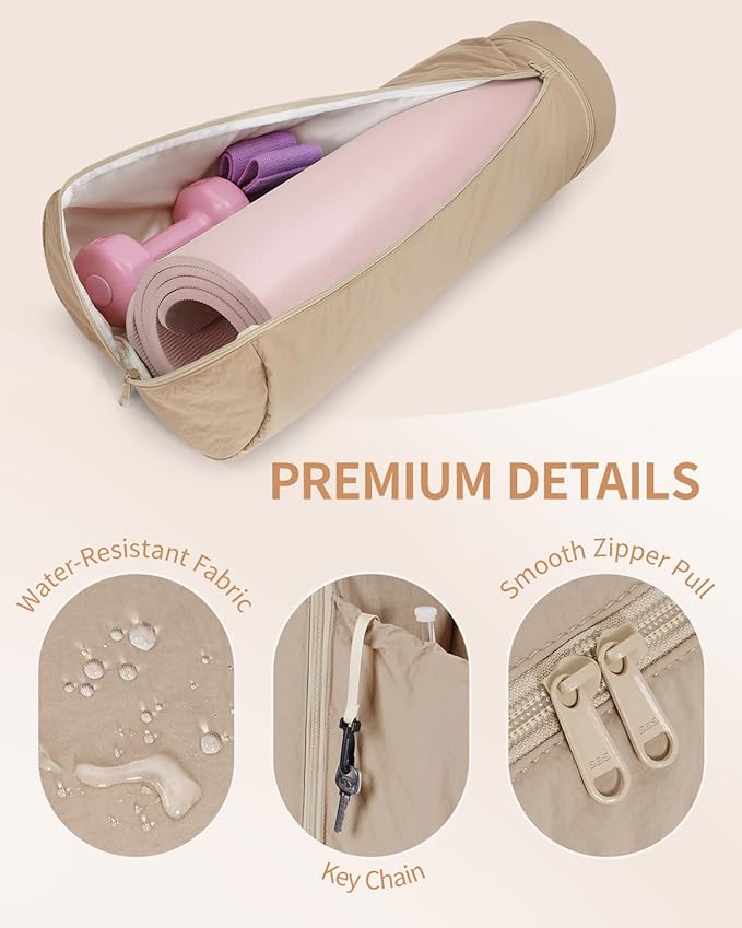sportsnew Puffy Yoga Mat Bag Yoga Gym Bags for Women Men, Full-Zip Pilates Bag with Wet Pocket & Side Zip Drawstring Pocket Fits Tumblers with Handle, Yoga Mat Storage for Carrier Quick Access