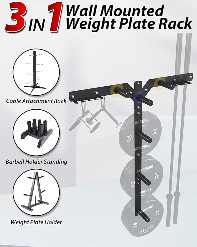 Mikolo Weight Plate Storage Rack, Wall Mounted Weight Plate Holder, Bumper Plate Storage for Home Gym, Fit 1" and 2" Plates