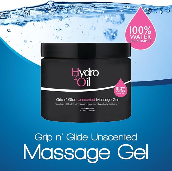 Hydro 2 Oil Unscented Massage Gel 13.5 fl oz - Water Dispersible Formula with Jojoba and Grapeseed Oil Enriched with Vitamin E