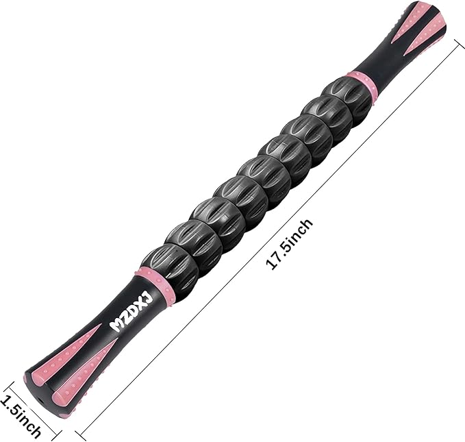 Muscle Roller Massage Roller Stick- Deep Tissue Fascia Blaster for Myofascial Pain Relief, Lymphatic Drainage & Body Sculpting, Handheld Physical Therapy & Recovery Tool (Pink black-18 inch)