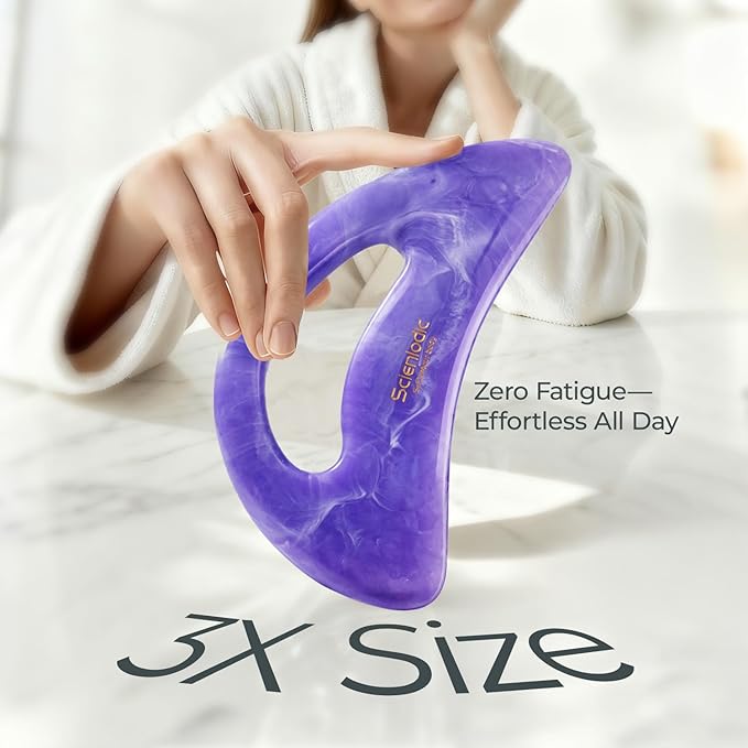 Scienlodic Gua Sha Massage Tool with Handle (Resin) Larger Guasha Body Scraping Tool for Back Legs Neck Massage, Lymphatic Drainage, Cellulite Remove - Large Light Purple