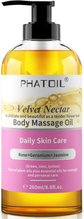 PHATOIL Rose Body Oil, Velvet Nectar Body Massage Oil 260 ml (8.8 fl.oz), Blends of Natural Plant Oils & Essential Oils for Massage and Skin Care, Body Oils for Women and Men