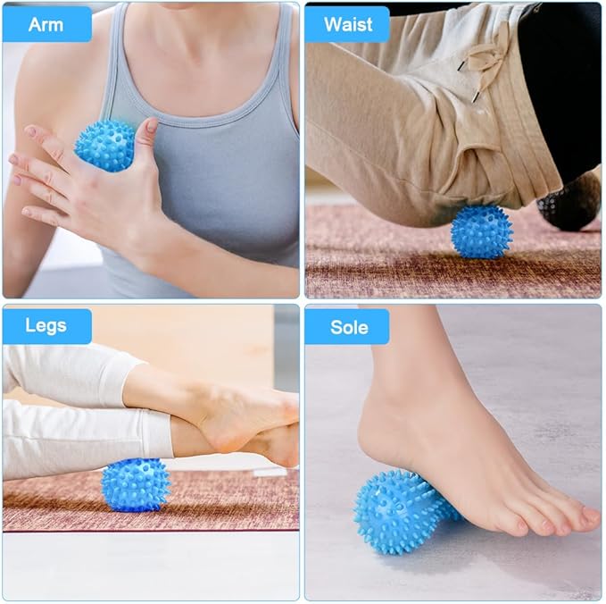 URAQT Spiky Massage Ball Set, 2 Pack Physical Therapy Massage Balls, Hard Lacrosse Ball & Spiky Massage Ball for Myofascial Release and Trigger Point Deep Tissue Massage (Blue)