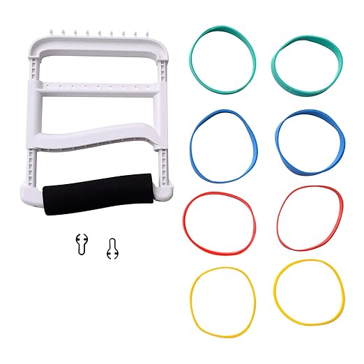 Rolyan Ergonomic Hand Exerciser with Padded Handle, Adjustable Squeeze Tool, 4 Pairs of Rubber Bands for Progressive Resistance, Improves Hand Grip Strength in Fingers, Hand, & Thumb, White