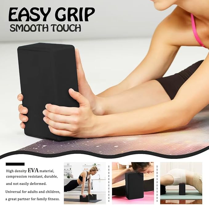 Yoga Blocks 2 Pack, Supportive Latex-Free Eva Foam Soft Non-Slip Blocks with Beveled Edges for Yoga, Pilates, Meditation - Yoga Accessories for Stability, Balance, Deepen Stretches