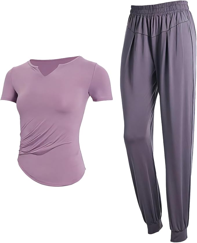 Women'S Two-Piece Pilates Set, Xxl For 135-150, Breathable Polyester-Spandex, Ideal For Fitness & Casual Wear