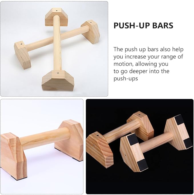 SUPVOX Pine Wood Push-up Brackets 30cm Pair, Indoor Push-up Stands for Home Fitness, Muscle Trainer Exercise Equipment with Non-slip Grip Bars for Strength Training