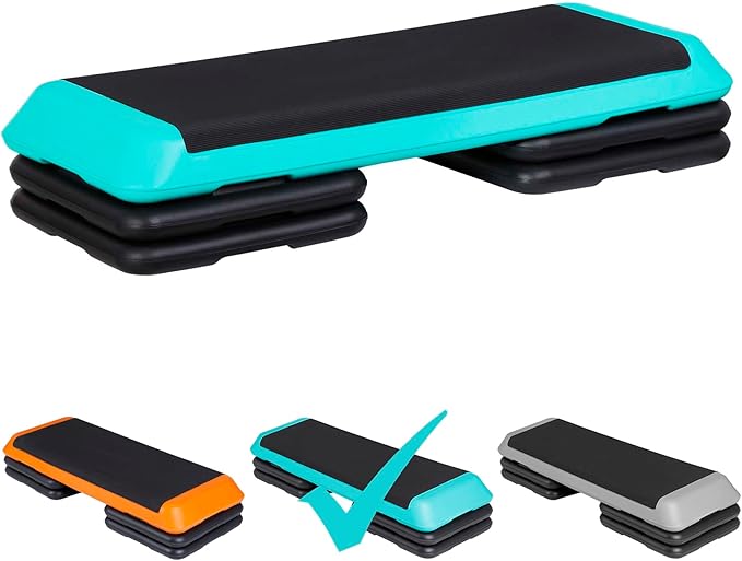 JupiterForce 43" Workout Aerobic Exercise Step Platform, Adjustable Aerobic Steppers for Exercise with 4 Removable Risers for Home Gym Strength Training