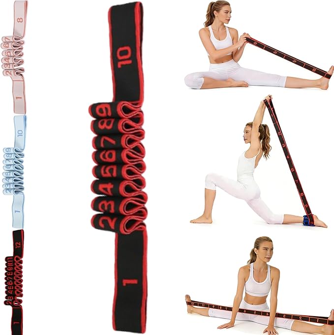 Fitness Resistance Band for Stretching and Yoga, Number Stretch Resistance Band with Clear Markings, 8,10,12-Section Elastic Training Bands for Stretching, Yoga, Pilates