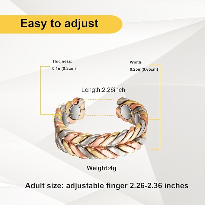 Copper Rings for Women, Pure Copper Tricolour Gold Adjustable Ring, Fashion Jewelry（2040）