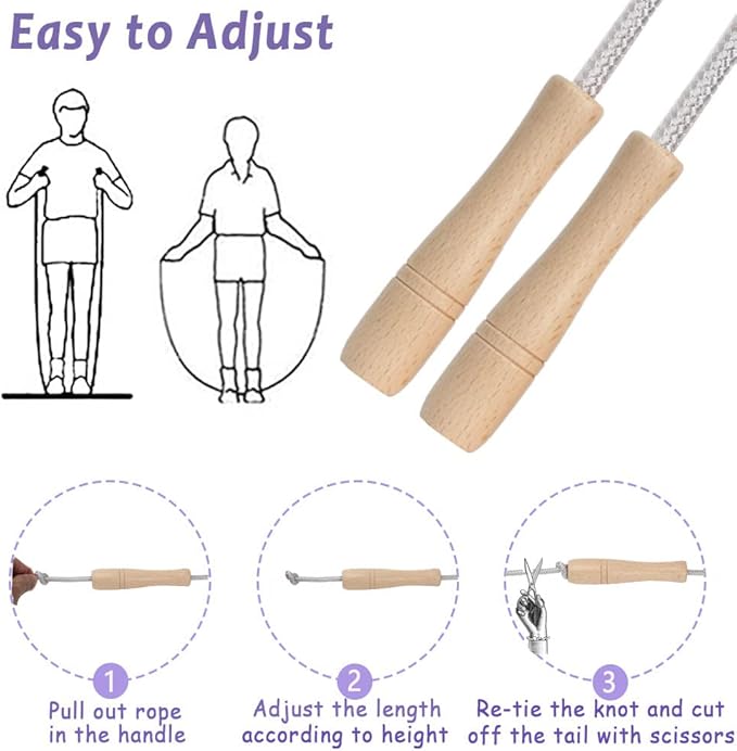 Jump Rope Kids,8.5ft Adjustable Cotton Skipping Rope with Wooden Handle for Boys and Girls Fitness Outdoor Exercise (Silver)